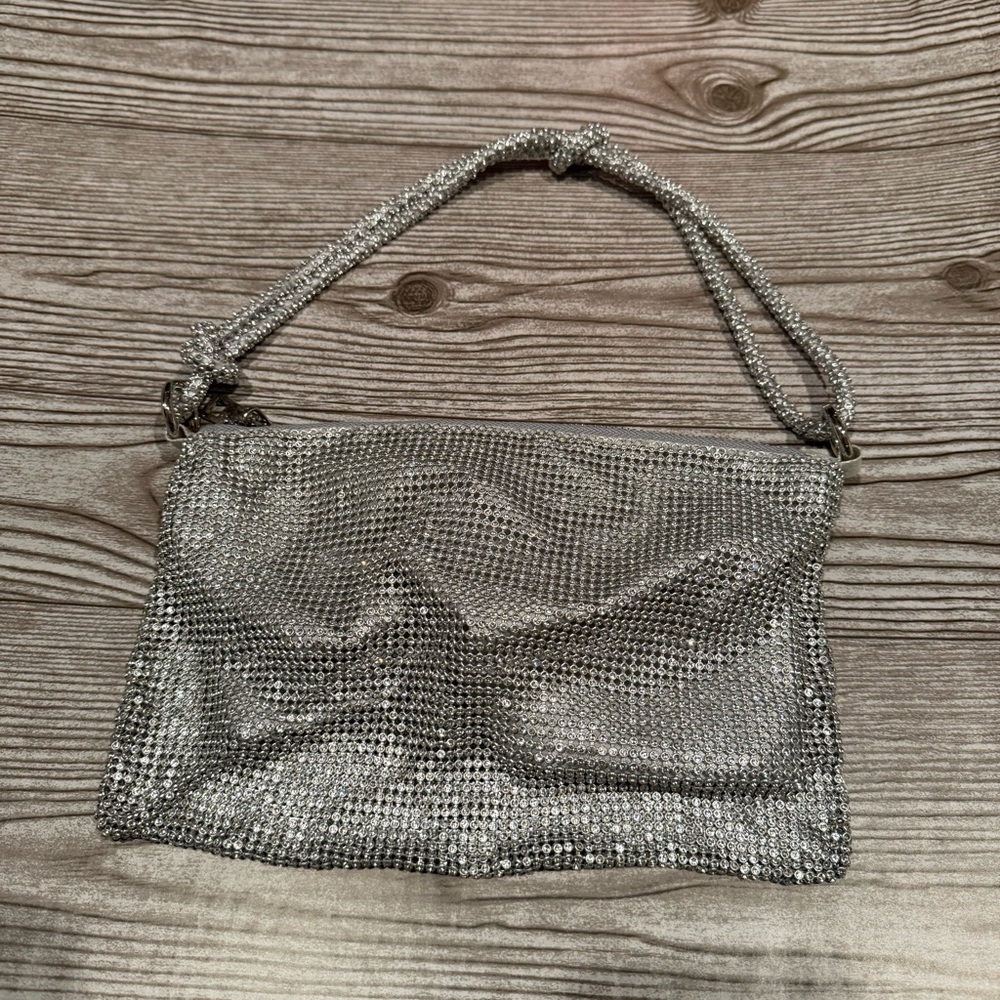 Silver Rhinestone Mesh Evening Bag Shoulder Purse Formal Wedding Clutch
